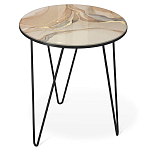 Стол журнальный с круглой столешницей из стекла на 3-х черных ножках Beige Marble варинант исполнения - 1 | Loft Concept в Грозном