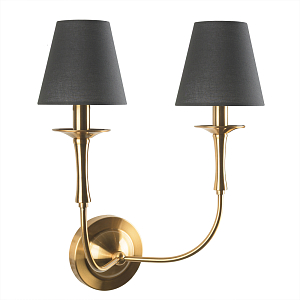 Бра с металлическим основанием бронзового цвета и 2-мя черными конусовидными абажурами Dignity