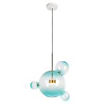 Подвесной светильник с прозрачными бирюзовыми стеклянными шарами и золотыми деталями Диаметр 43 Giopato & Coombes варинант исполнения - 1 | Loft Concept в Грозном