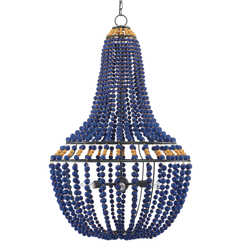 Люстра каплевидной формы декорированная синими и золотыми бусинами Blue Beads Черный Синий Золотой Люстра каплевидной формы декорированная синими и золотыми бусинами Blue Beads Черный Синий Золотой в Грозном | Loft Concept