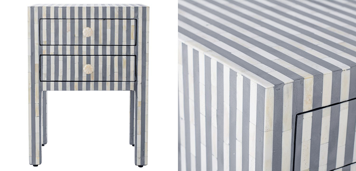 Тумбочка Indian striped Bone Inlay nightstand Тумбочка Indian striped Bone Inlay nightstand - Loft-Concept в Грозном