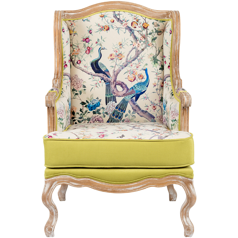 Кресло из натурального бука бежевое с изображением птиц и цветов Beige Green Chinoiserie Garden Armchair Мульти Бежевый Салатовый Кресло из натурального бука бежевое с изображением птиц и цветов Beige Green Chinoiserie Garden Armchair Мульти Бежевый Салатовый в Грозном | Loft Concept
