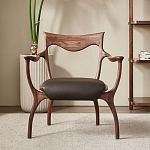 Стул деревянный с мягким сиденьем из коричневой натуральной кожи Moon Walnut Furniture варинант исполнения - 12 | Loft Concept в Грозном