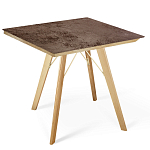 Стол обеденный с коричневой квадратной столешницей из керамики на четырех деревянных ножках Brown Ceramics варинант исполнения - 1 | Loft Concept в Грозном