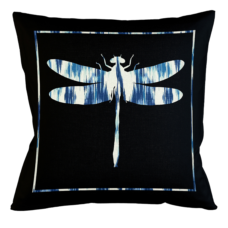 Подушка декоративная стрекоза с синим узором Ikat Pattern Черный Белый Синий Бежевый Подушка декоративная стрекоза с синим узором Ikat Pattern Черный Белый Синий Бежевый в Грозном | Loft Concept