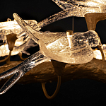 Люстра подвесная линейная с прозрачными стеклянными птичками на ветвях Serip Voa варинант исполнения - 11 | Loft Concept в Грозном