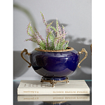 Чаша темно-синяя фарфоровая с бронзовыми ручками и ажурным ободком Eden Garden варинант исполнения - 2 | Loft Concept в Грозном