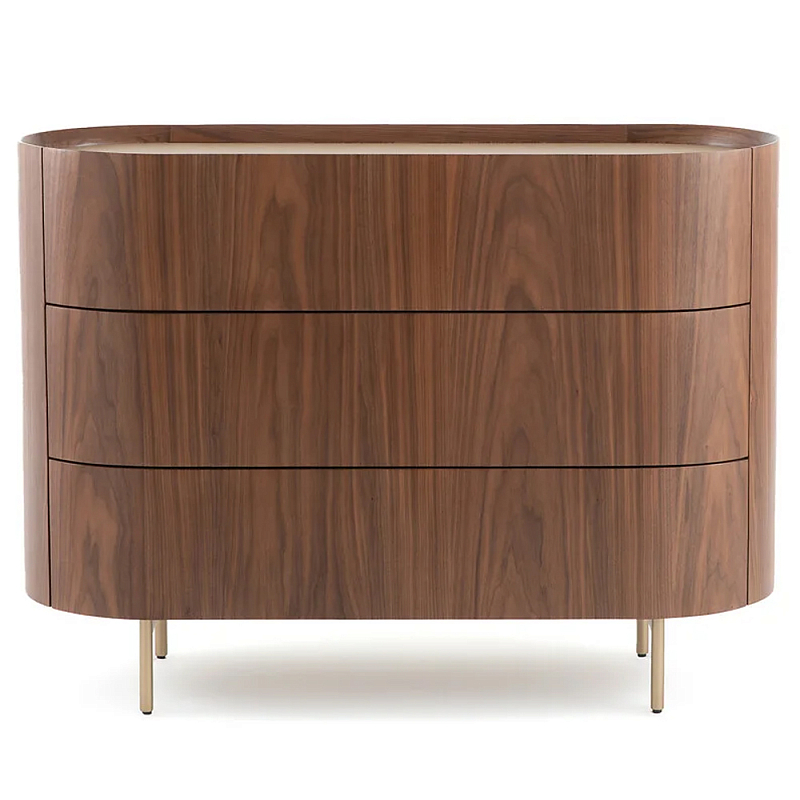 Комод округлой формы с тремя ящиками Walnut and Leather Коричневый Латунь Бежевый Комод округлой формы с тремя ящиками Walnut and Leather Коричневый Латунь Бежевый в Грозном | Loft Concept