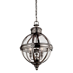 Подвесной светильник с прозрачным стеклянным плафоном в форме шара цвета никеля в индустриальном стиле на цепи 3 лампы Feiss варинант исполнения - 1 | Loft Concept в Грозном