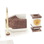 Настольный письменный набор из мрамора и лемезита с гербом и флагом России Marble Accessory варинант исполнения - 5 | Loft Concept в Грозном