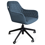 Стул с мягкой синей обивкой из велюра и подъемно-поворотным механизмом на черных колесиках Harper Blue варинант исполнения - 1 | Loft Concept в Грозном