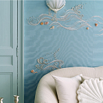 Обои с вышивкой ручной работы Amami Waves Moonbeam colourway on silk moire варинант исполнения - 2 | Loft Concept в Грозном