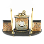 Настольный письменный набор из камня офиокальцит и бронзы с декором в виде льва Successful Leader варинант исполнения - 1 | Loft Concept в Грозном