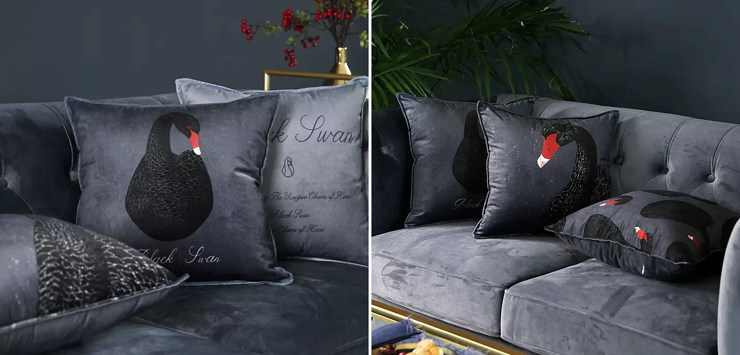 Декоративная подушка Black Swan II Cushion Черная Декоративная подушка Black Swan II Cushion Черная - Loft-Concept в Грозном