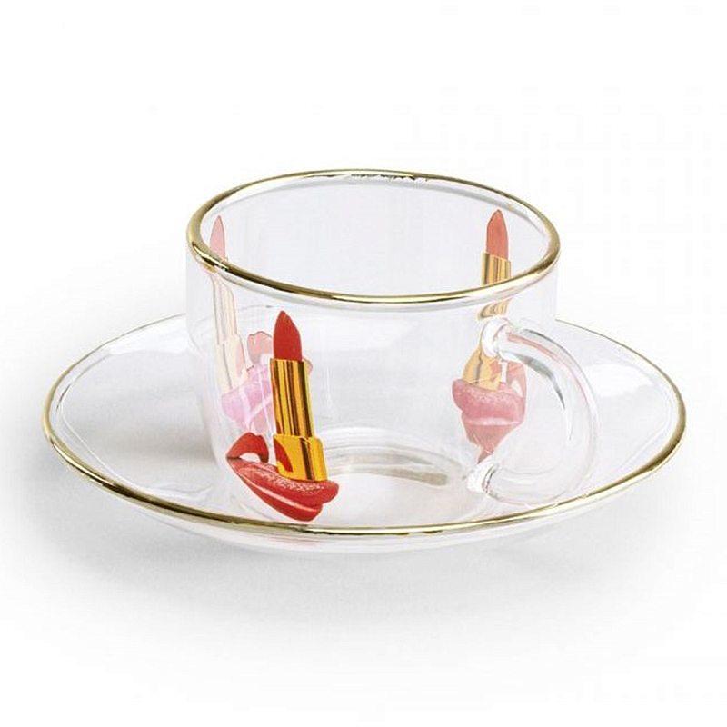 Кофейная пара Seletti Tongue Прозрачный Золотой Красный Кофейная пара Seletti Tongue Прозрачный Золотой Красный в Грозном | Loft Concept