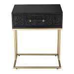 Приставной столик с резным узором на выдвижном ящике Black Table Carved Pattern варинант исполнения - 4 | Loft Concept в Грозном