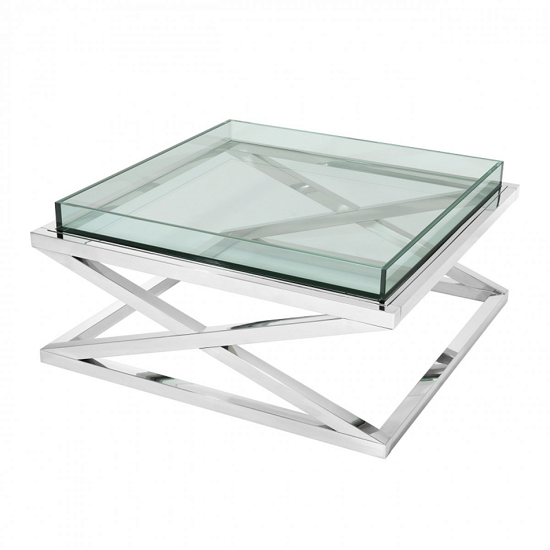 Журнальный стол Eichholtz Coffee Table Curtis Нержавеющая сталь Прозрачное Стекло Журнальный стол Eichholtz Coffee Table Curtis Нержавеющая сталь Прозрачное Стекло в Грозном | Loft Concept