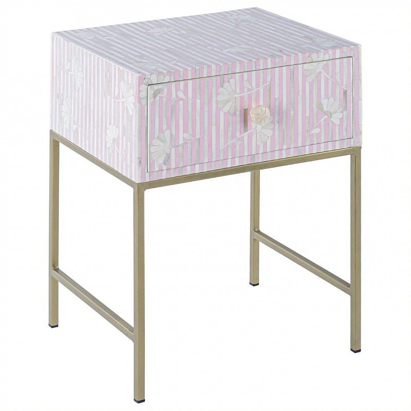 Тумбочка Pink Flower Indian Bone Inlay nightstand Розовый Тумбочка Pink Flower Indian Bone Inlay nightstand Розовый в Грозном | Loft Concept