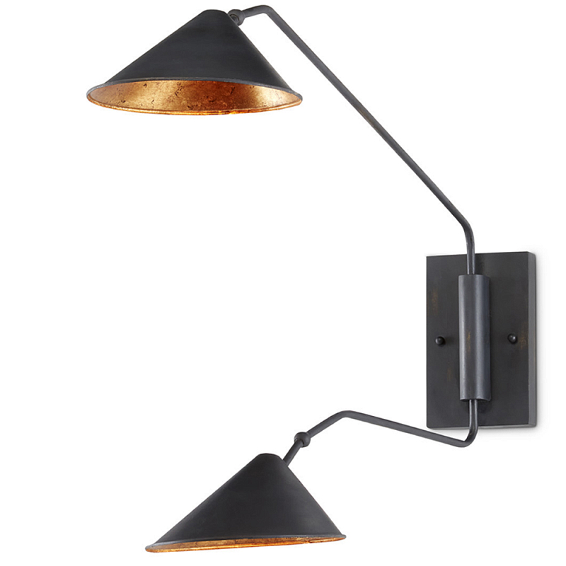 Бра настенное на тонком кронштейне с 2-мя конусообразными плафонами Vintage Reading Light Черный Золотой Бра настенное на тонком кронштейне с 2-мя конусообразными плафонами Vintage Reading Light Черный Золотой в Грозном | Loft Concept