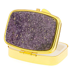 Таблетница карманная прямоугольная с 2-мя отделениями с зеркалом и накладкой из натурального камня Флюорит Gold Stone Pillboxes варинант исполнения - 2 | Loft Concept в Грозном