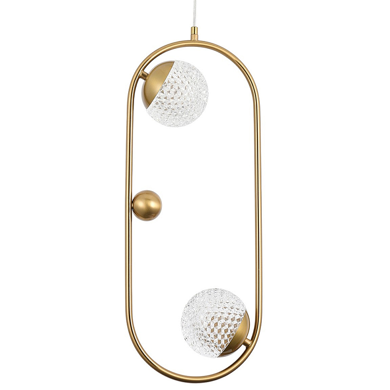 Подвесной светильник с 2-мя сферическими плафонами из рельефного акрила Pearls Suspension Hanging Lamp Латунь Прозрачный Подвесной светильник с 2-мя сферическими плафонами из рельефного акрила Pearls Suspension Hanging Lamp Латунь Прозрачный в Грозном | Loft Concept