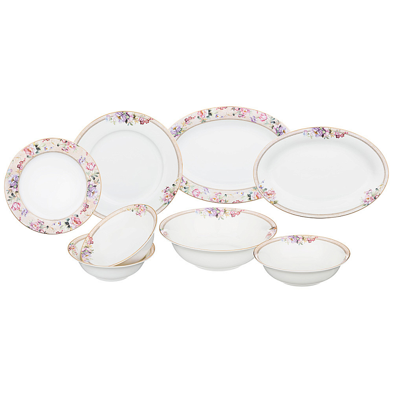 Сервиз столовый из фарфора белый с цветочным принтом на 6 персон 23 предмета Flower Porcelain Collection Белый Мульти Сервиз столовый из фарфора белый с цветочным принтом на 6 персон 23 предмета Flower Porcelain Collection Белый Мульти в Грозном | Loft Concept