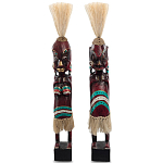 Комплект из 2-х деревянных статуэток Asmat Straw Headdress Statuettes Red Turquoise Tattoo варинант исполнения - 5 | Loft Concept в Грозном