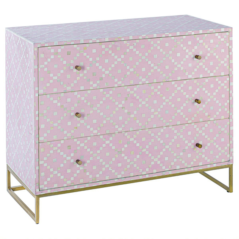 Комод инкрустация костью Pink Indian Bone Inlay 3 drawer Розовый Розовый Комод инкрустация костью Pink Indian Bone Inlay 3 drawer Розовый Розовый в Грозном | Loft Concept