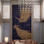 Обои ручная роспись в стиле Арт-деко Whistler Peacocks Colourway SC-100 on Empire Blue dyed silk варинант исполнения - 1 | Loft Concept в Грозном