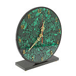 Часы настольные круглые из натурального камня Малахит Round Stone Clock варинант исполнения - 2 | Loft Concept в Грозном