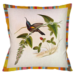 Декоративная подушка бежевая в разноцветную полоску с изображением птиц и цветов Blooming Birds Colorful Cushion варинант исполнения - 10 | Loft Concept в Грозном
