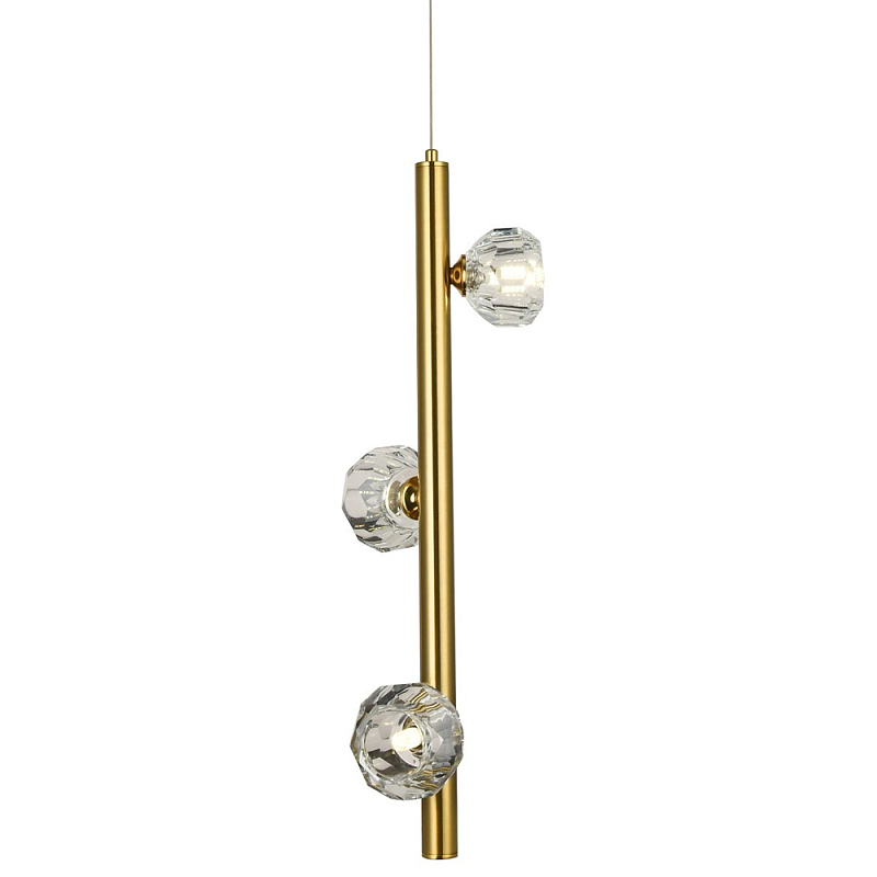 Подвесной светильник c 3-мя хрустальными плафонами Metal Tube Crystal Brass Hanging Lamp Латунь Прозрачный Подвесной светильник c 3-мя хрустальными плафонами Metal Tube Crystal Brass Hanging Lamp Латунь Прозрачный в Грозном | Loft Concept