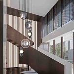 Люстра каскадная с 5-ю круглыми стеклянными плафонами дымчатого цвета и черными деталями Orbit Serenade варинант исполнения - 5 | Loft Concept в Грозном