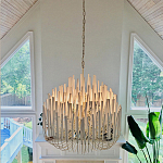 Люстра белая с несколькими ярусами деревянных палочек Bright Wooden Chandelier варинант исполнения - 2 | Loft Concept в Грозном