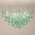 Люстра серебрянная с зелеными стеклянными подвесками в форме капель FAIRYTREE Light варинант исполнения - 1 | Loft Concept в Грозном