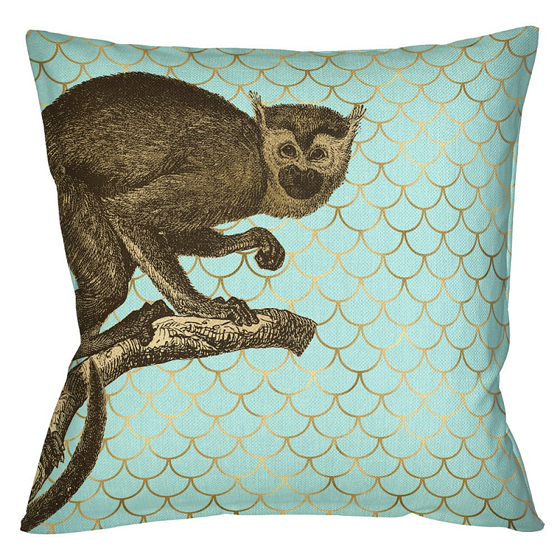 Подушка Safari light blue monkey Бирюзовый Глянцевое золото Подушка Safari light blue monkey Бирюзовый Глянцевое золото в Грозном | Loft Concept