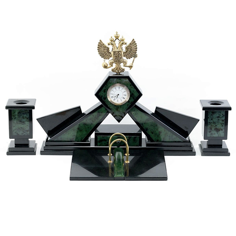 Настольный письменный набор из нефрита Герб России Dignity Нефрит Золотой в Грозном | Loft Concept 