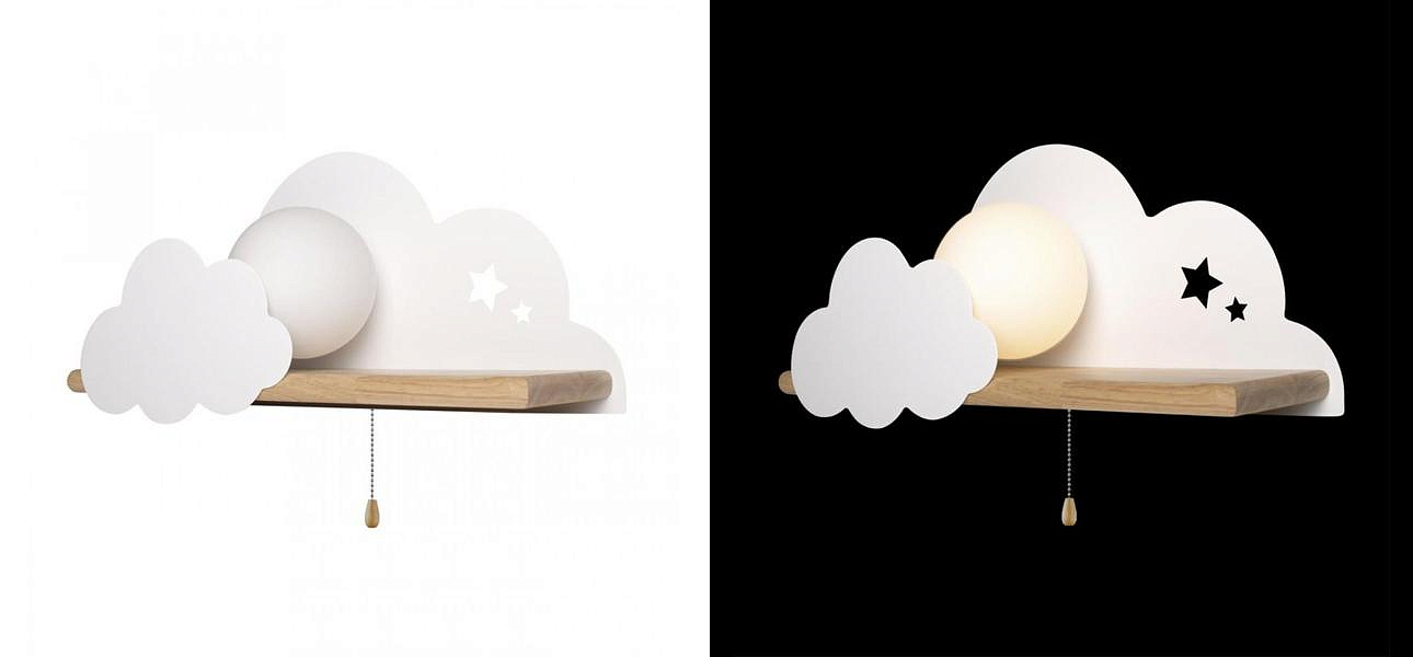 Бра с деревянной полкой белое Облако Wall Lamp White Cloud Бра с деревянной полкой белое Облако Wall Lamp White Cloud - Loft-Concept в Грозном