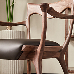 Стул деревянный с мягким сиденьем из коричневой натуральной кожи Moon Walnut Furniture варинант исполнения - 4 | Loft Concept в Грозном