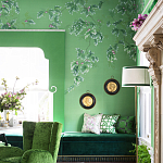 Обои ручная роспись Silk Tree Colourway SC-92 on Emerald Green dyed silk варинант исполнения - 2 | Loft Concept в Грозном