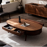 Кофейный стол овальный из дерева с 2-мя ящиками Coffee Walnut Table варинант исполнения - 2 | Loft Concept в Грозном