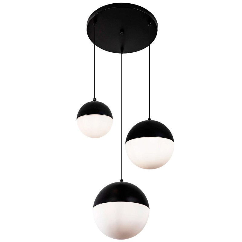 Каскадный светильник с 3-мя плафонами шары Ponzio Flos Cascade Trio Black Sphere Hanging Lamp Черный Белый Каскадный светильник с 3-мя плафонами шары Ponzio Flos Cascade Trio Black Sphere Hanging Lamp Черный Белый в Грозном | Loft Concept