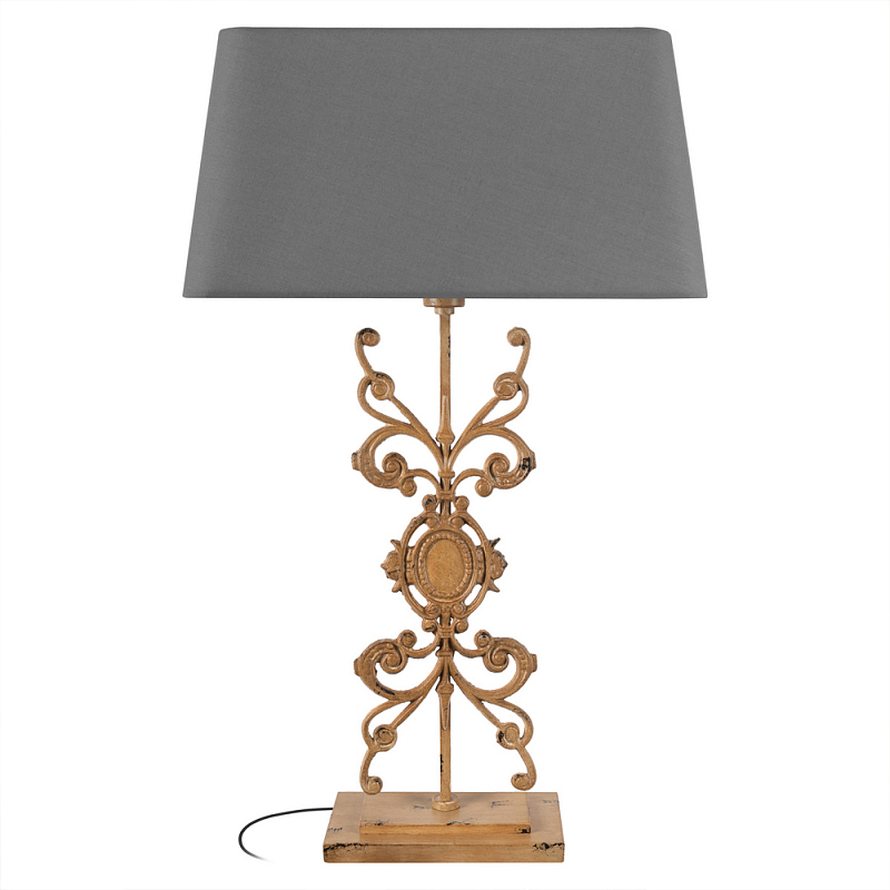 Настольная лампа на ажурном чугунном основании с серым абажуром Openwork Lamp Коричневый Серый в Грозном | Loft Concept 