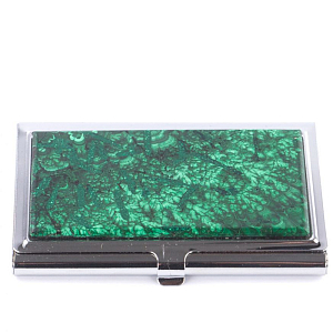 Визитница карманная металлическая с накладкой из натурального камня Малахит Stone Business Card Holders 