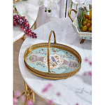 Блюдо овальное с ручкой и голубым фарфоровым дном с цветочным рисунком Blue Garden варинант исполнения - 3 | Loft Concept в Грозном