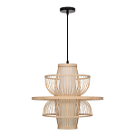 Подвесной светильник фигурный из деревянных прутьев с плафоном из натуральной ткани Light Inside the Cell варинант исполнения - 3 | Loft Concept в Грозном