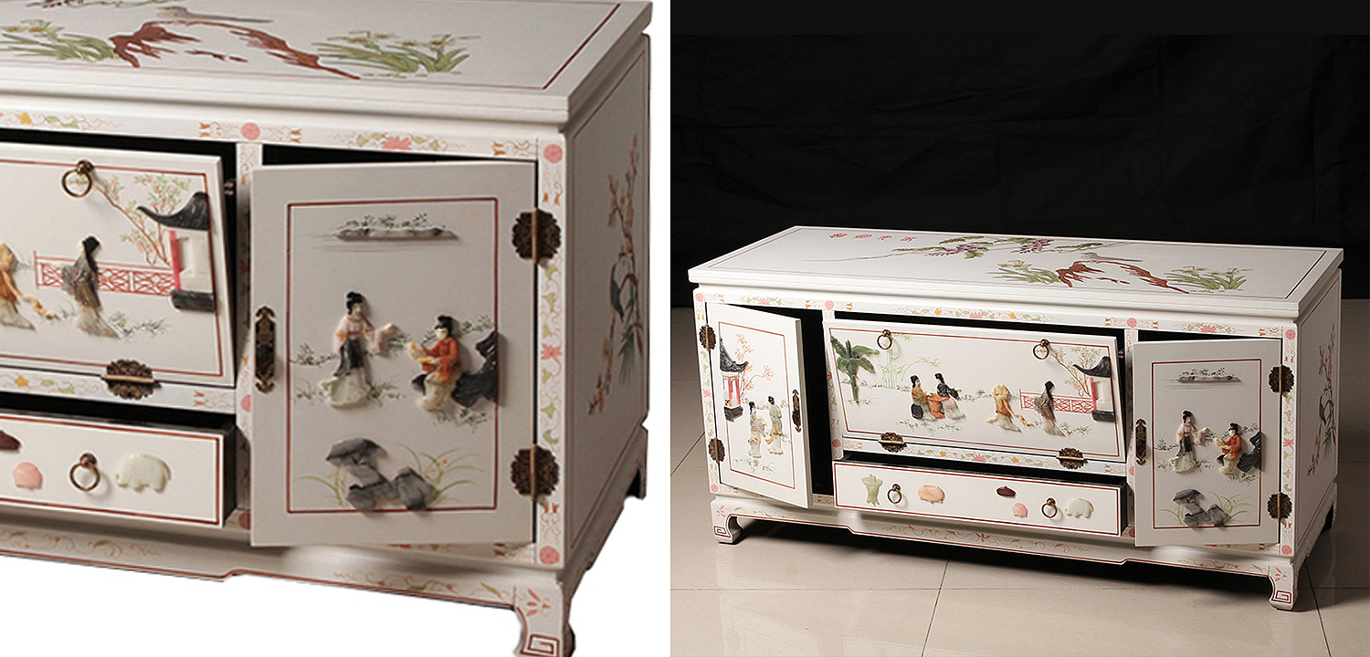 Белый Комод в Китайском стиле с каменным Барельефом Walk in the Garden Chinese Chest of Drawers Белый Комод в Китайском стиле с каменным Барельефом Walk in the Garden Chinese Chest of Drawers - Loft-Concept в Грозном