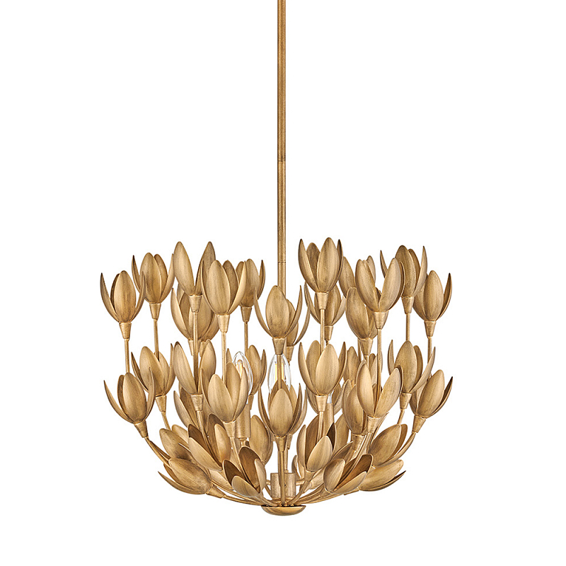 Люстра золотого цвета из множества металлических лепестков в форме тюльпанов Hinkley Золотой в Грозном | Loft Concept 