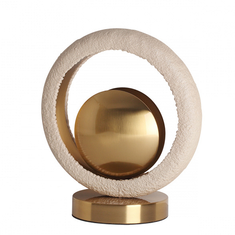 Настольная лампа с бежевым текстурным кольцом и латунным шаром в центре Tactile   Латунь сатинированная Бежевый в Грозном | Loft Concept 