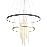 Люстра подвесная с 2-мя круглыми подвесами в черном и золотистом цвете и вертикальными подвесками Ring Horizontal варинант исполнения - 1 | Loft Concept в Грозном